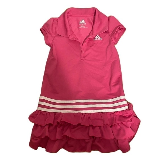 Adidas Ruffle Polo Dress Sz 5 Girls Kids Pink Collared - Picture 1 of 6